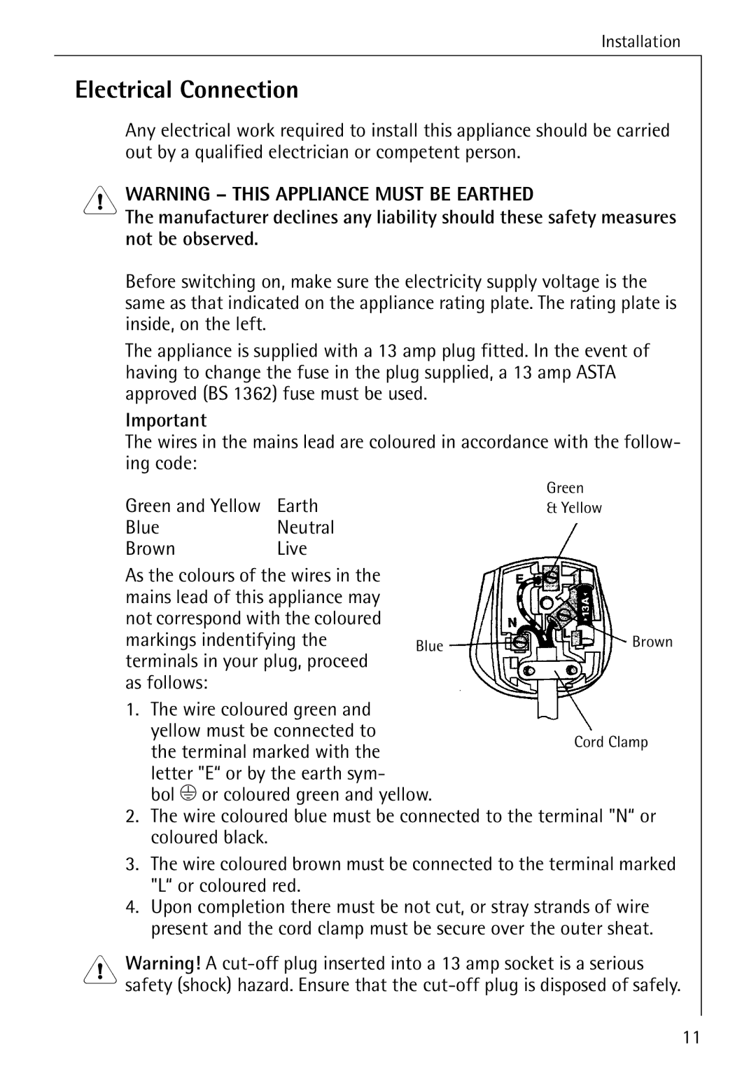 Electrolux Series manual Electrical Connection 