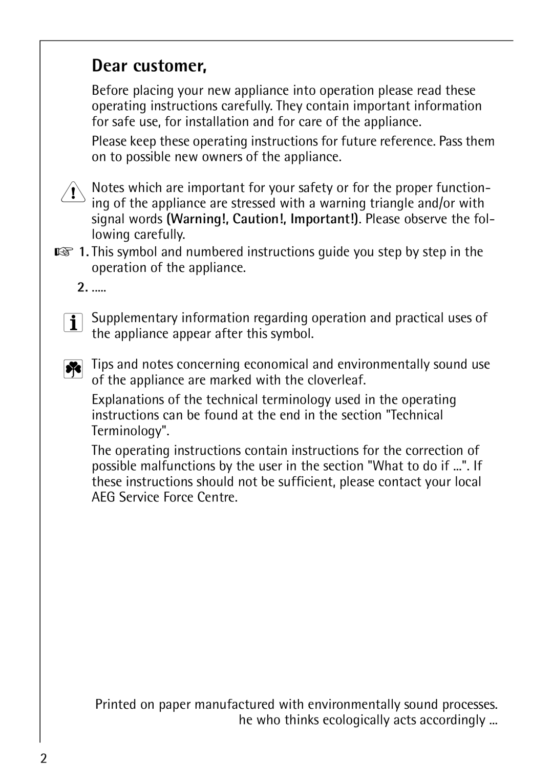 Electrolux Series manual Dear customer 