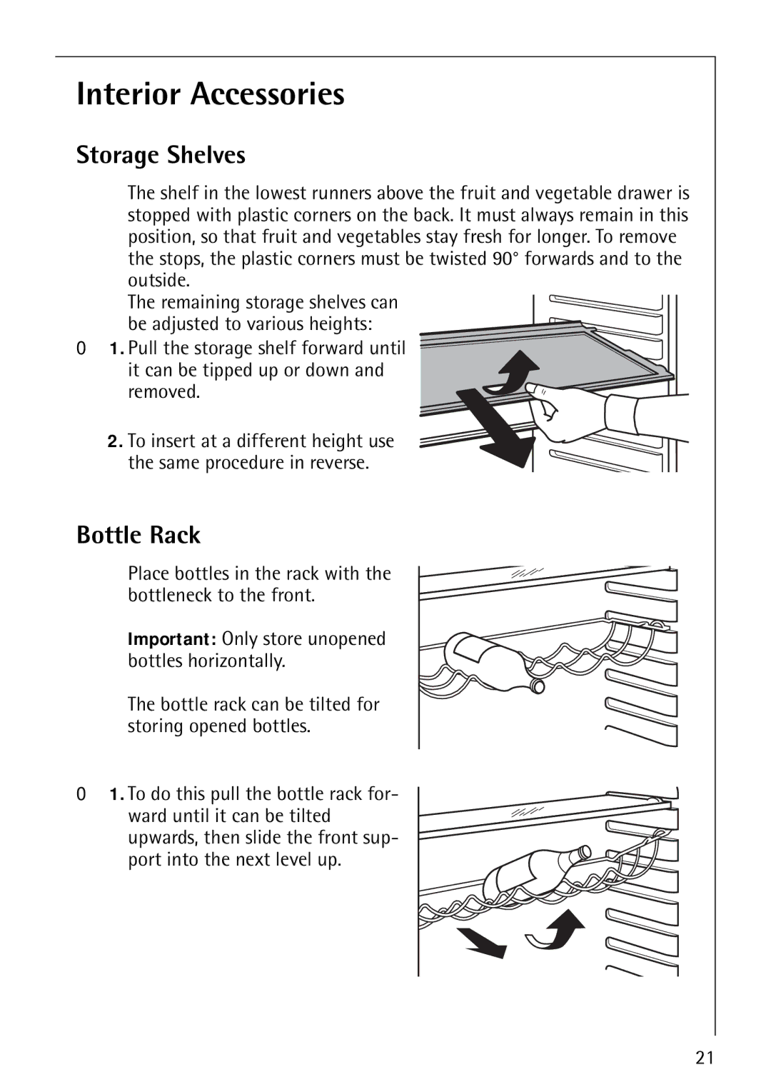 Electrolux Series manual Interior Accessories, Storage Shelves, Bottle Rack 