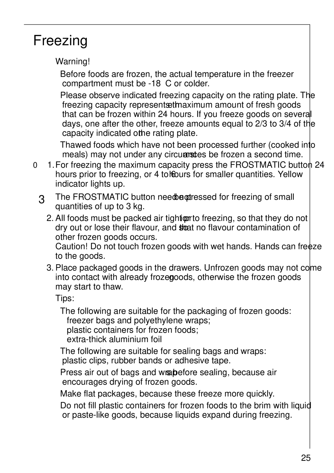 Electrolux Series manual Freezing, Tips 