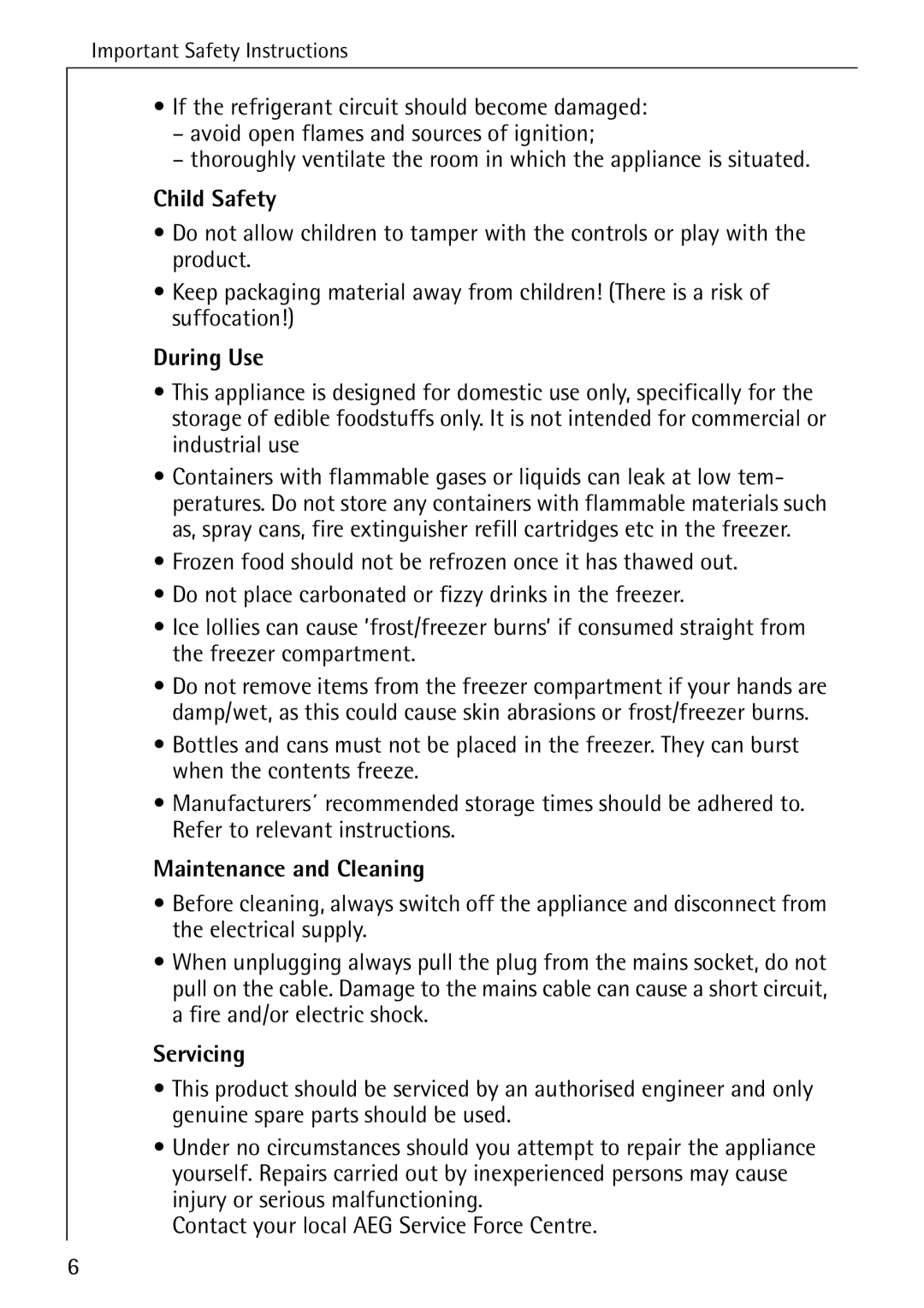 Electrolux Series manual Child Safety, During Use, Maintenance and Cleaning, Servicing 