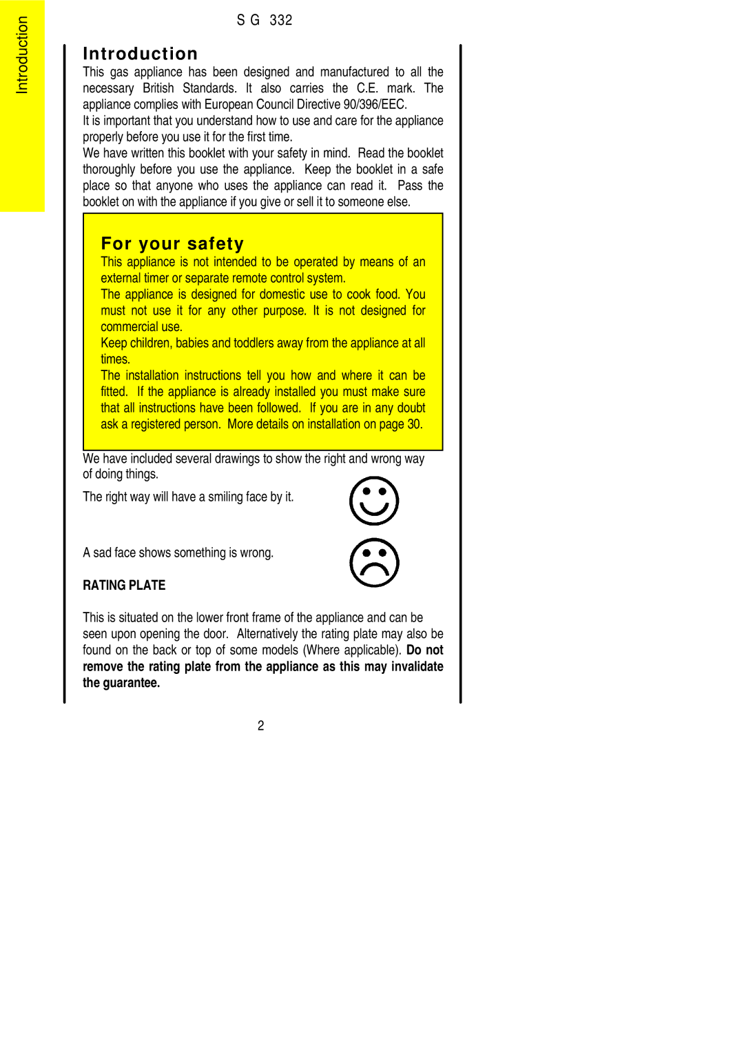 Electrolux SG 332 installation instructions Introduction, For your safety 