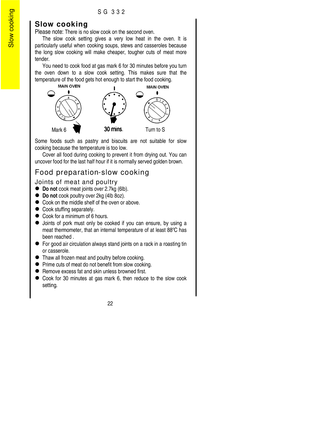 Electrolux SG 332 installation instructions Slow cooking, Food preparation-slow cooking 