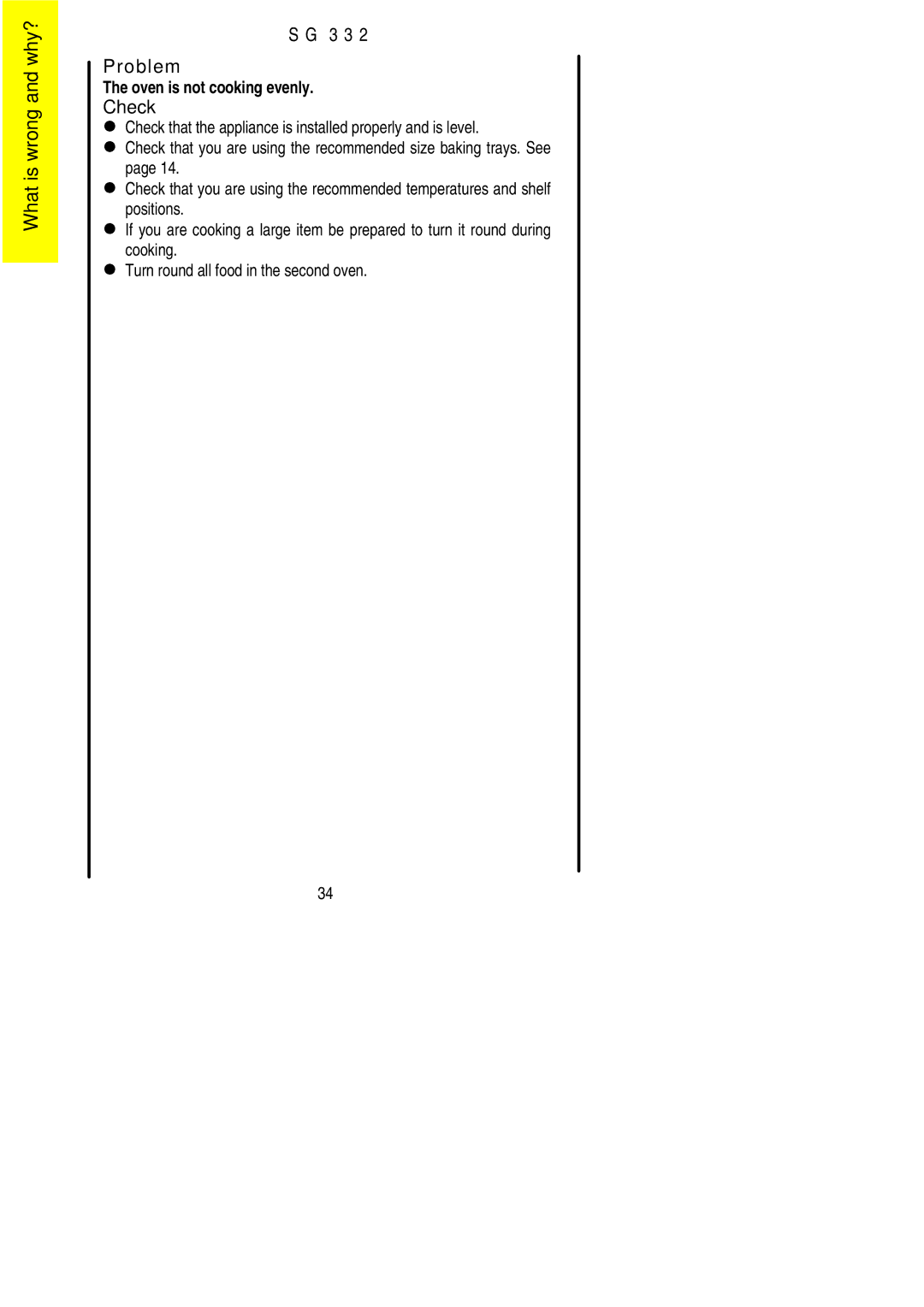 Electrolux SG 332 installation instructions 3 3 Problem 