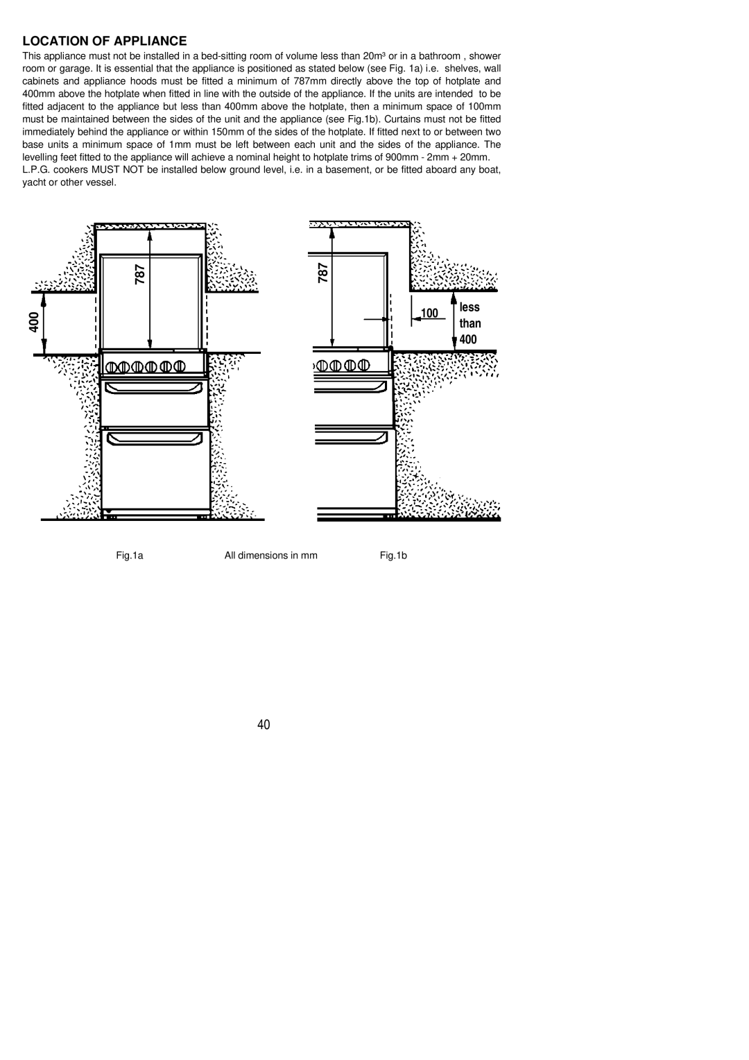 Electrolux SG 332 installation instructions Location of Appliance 