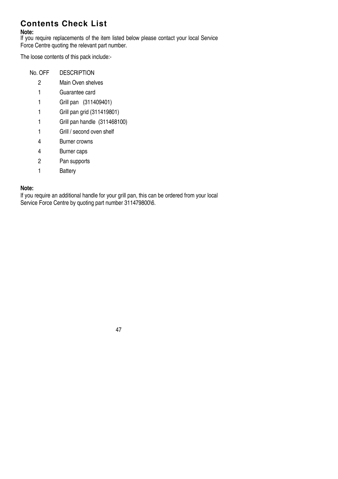 Electrolux SG 332 installation instructions Contents Check List 