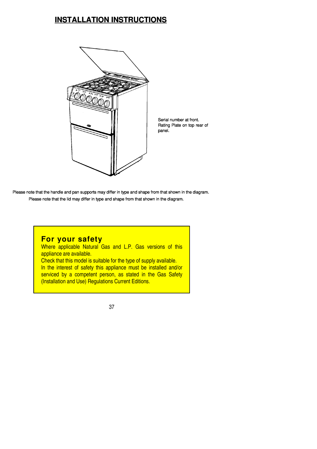 Electrolux SG 332 installation instructions Installation Instructions, For your safety 