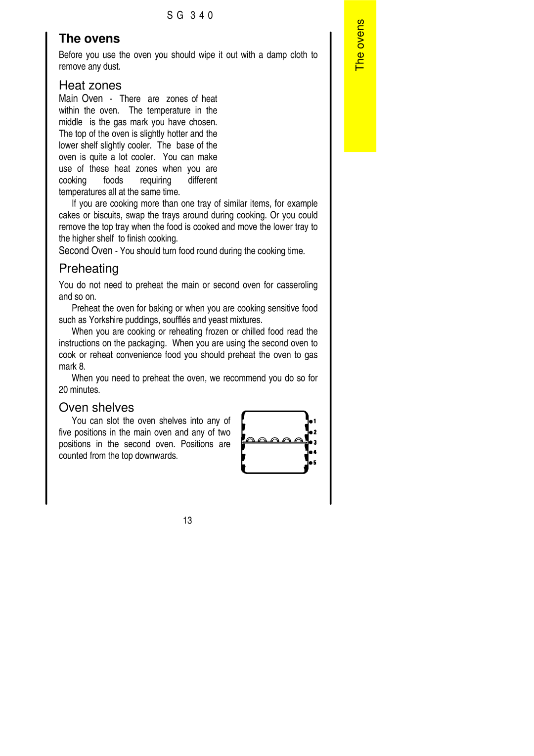 Electrolux SG 340 installation instructions Ovens, Heat zones, Oven shelves, Minutes 