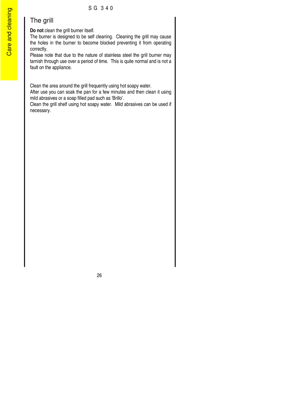 Electrolux SG 340 installation instructions Grill 