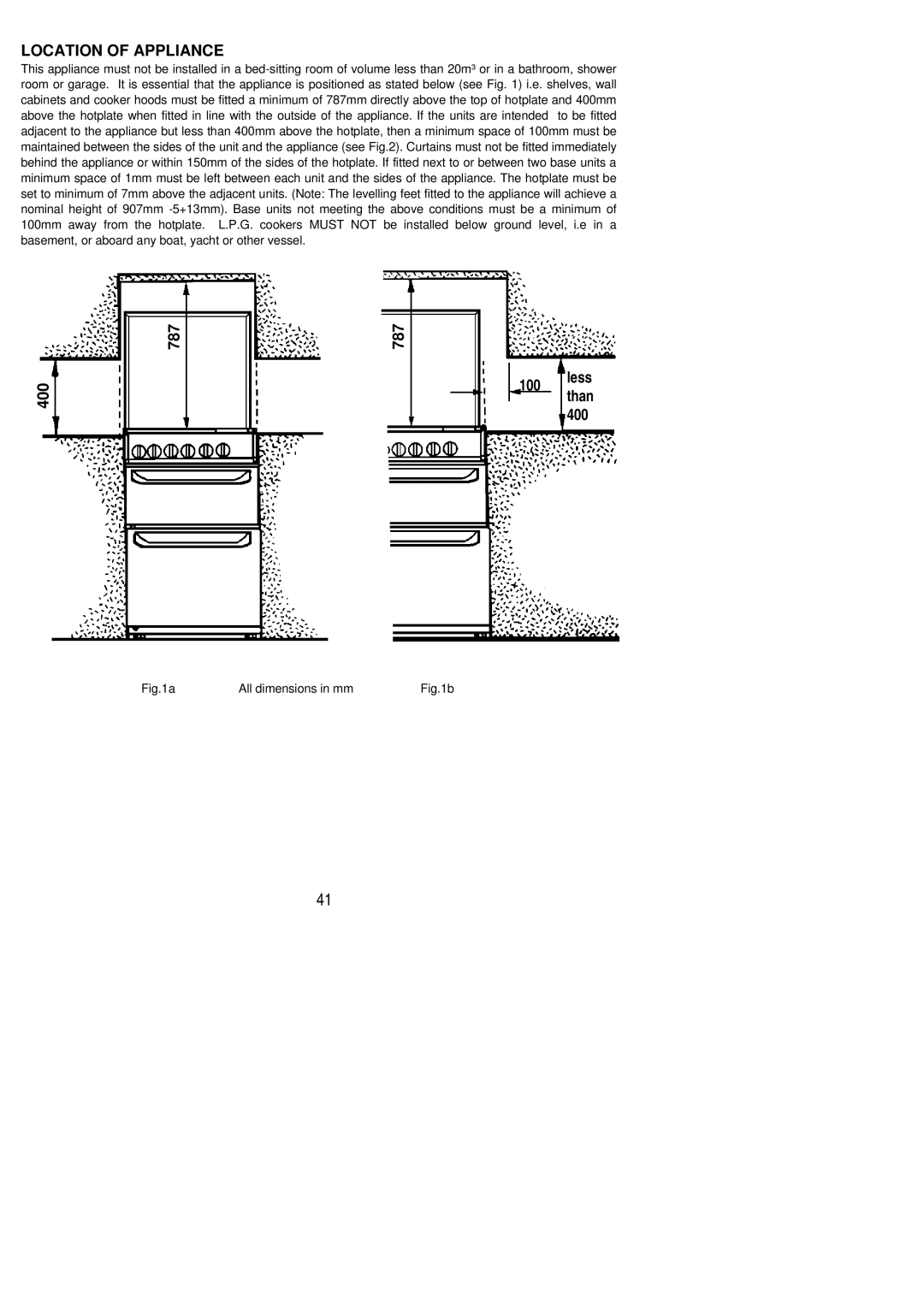 Electrolux SG 340 installation instructions Location of Appliance 