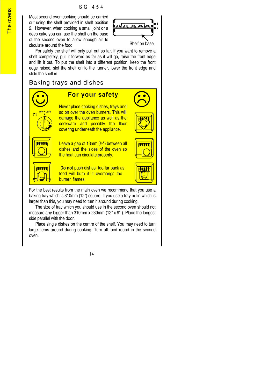 Electrolux SG 454 installation instructions Baking trays and dishes, For your safety 