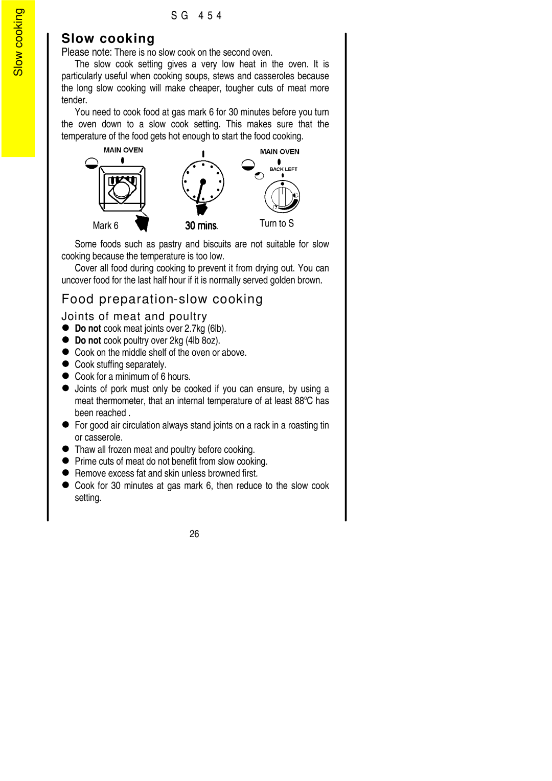 Electrolux SG 454 installation instructions Slow cooking, Food preparation-slow cooking 