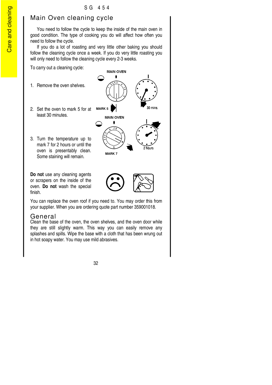 Electrolux SG 454 installation instructions Main Oven cleaning cycle, General 