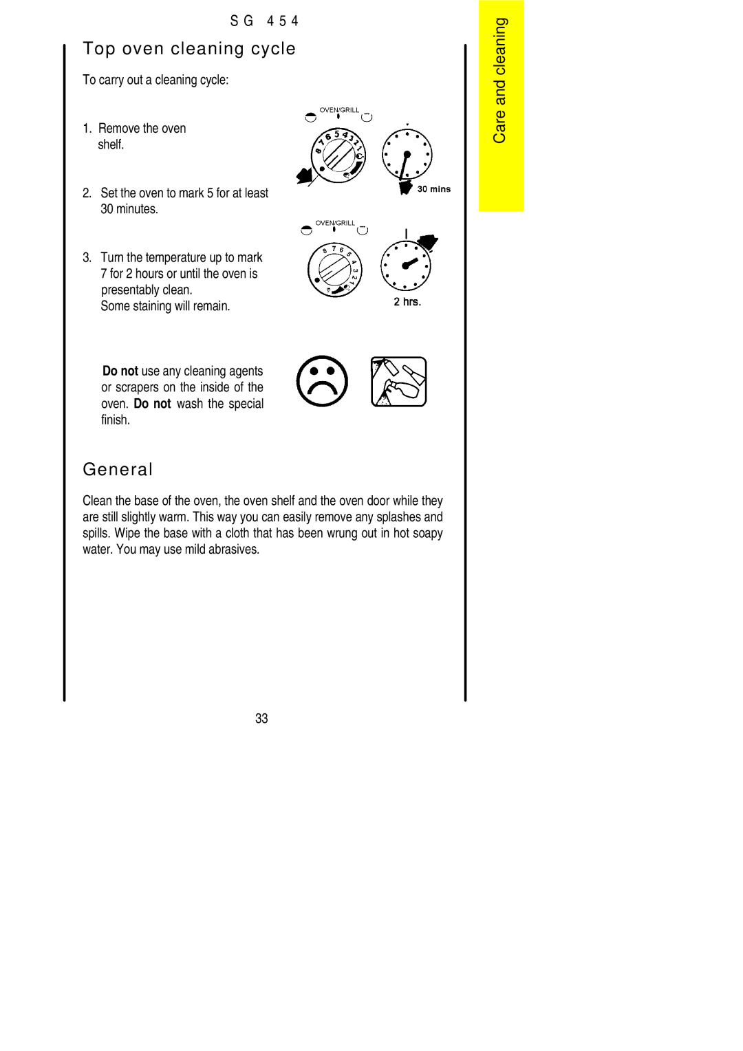 Electrolux SG 454 installation instructions Top oven cleaning cycle 