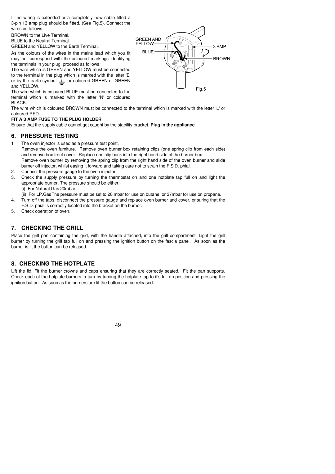 Electrolux SG 454 installation instructions Pressure Testing, Checking the Grill, Checking the Hotplate 