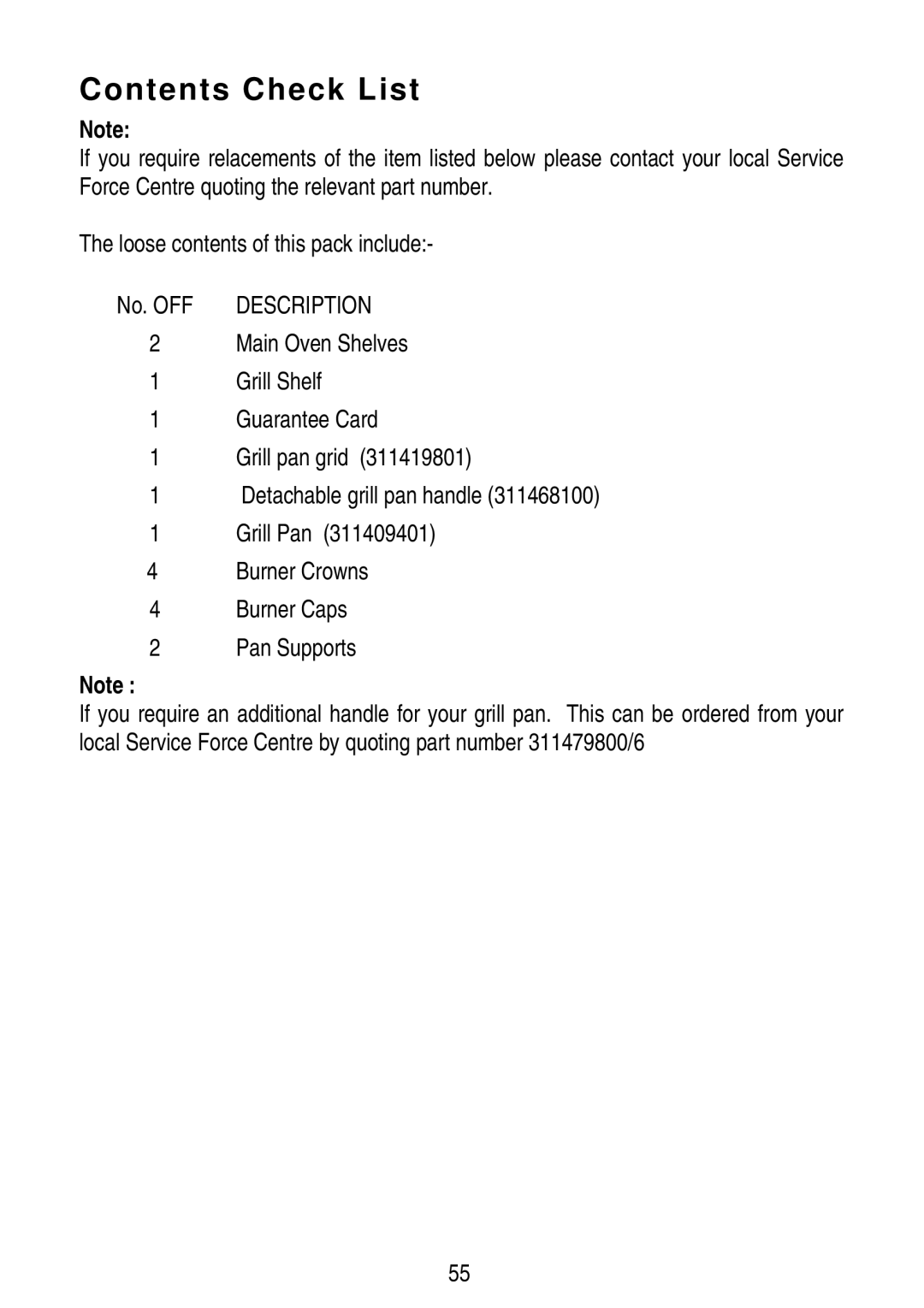 Electrolux SG 454 installation instructions Contents Check List 