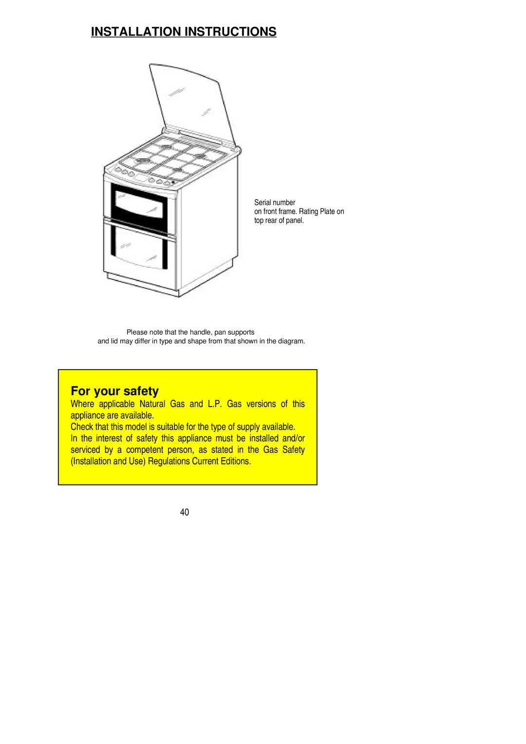 Electrolux SG 505X installation instructions Installation Instructions 