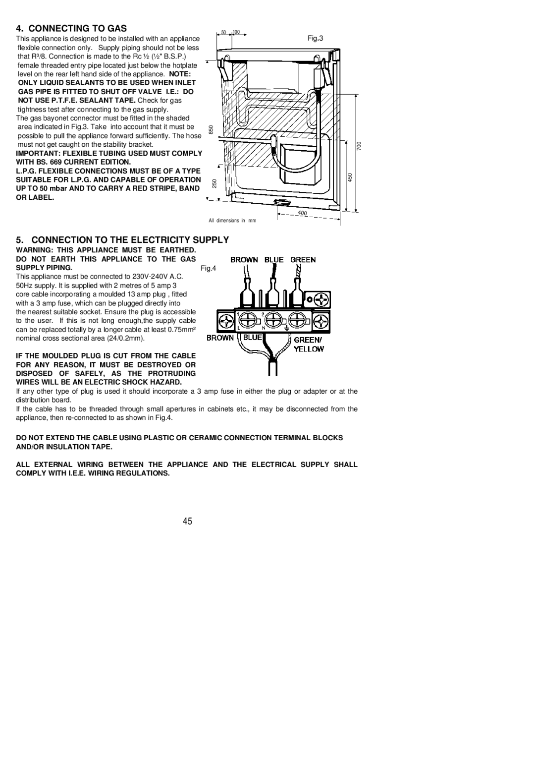 Electrolux SG 505X installation instructions Connecting to GAS, Connection to the Electricity Supply 