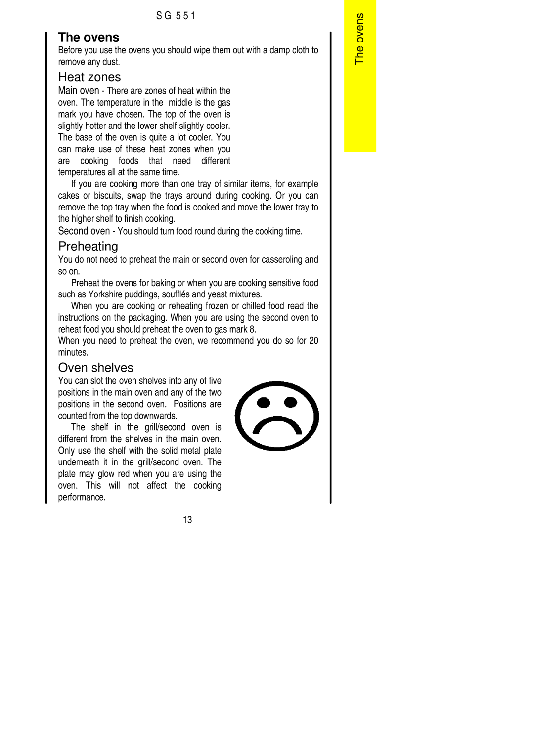 Electrolux SG 551 installation instructions Ovens, Heat zones, Oven shelves 