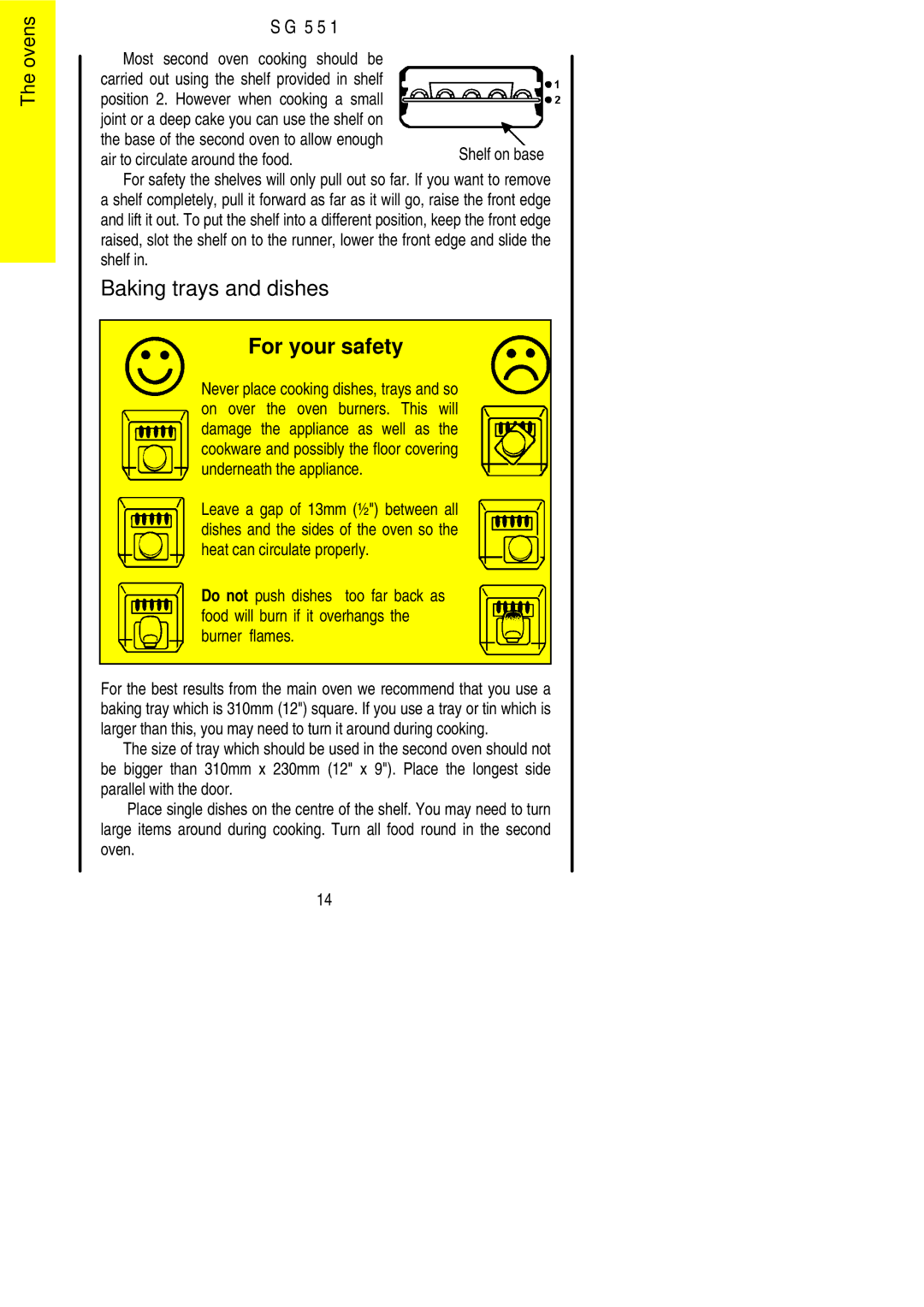 Electrolux SG 551 installation instructions Baking trays and dishes, For your safety 