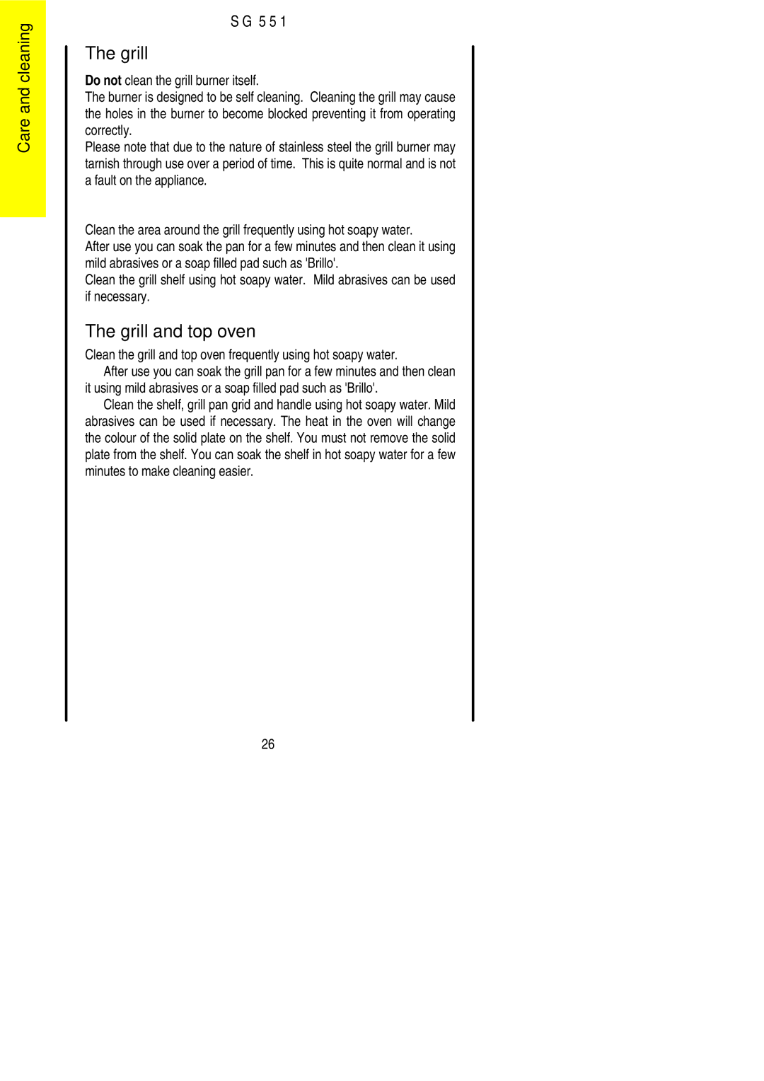 Electrolux SG 551 installation instructions Grill and top oven 