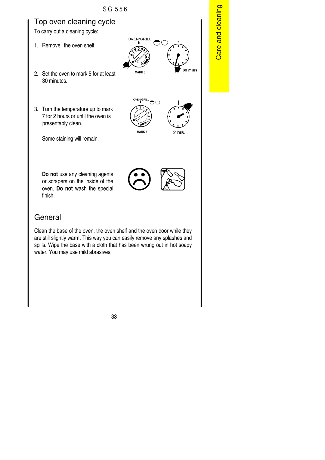 Electrolux SG 556 installation instructions Top oven cleaning cycle 