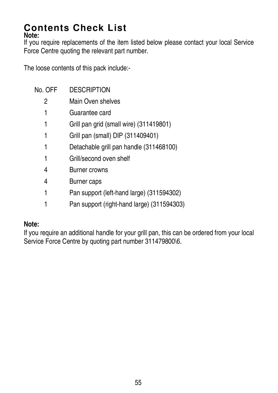 Electrolux SG 556 installation instructions Contents Check List 