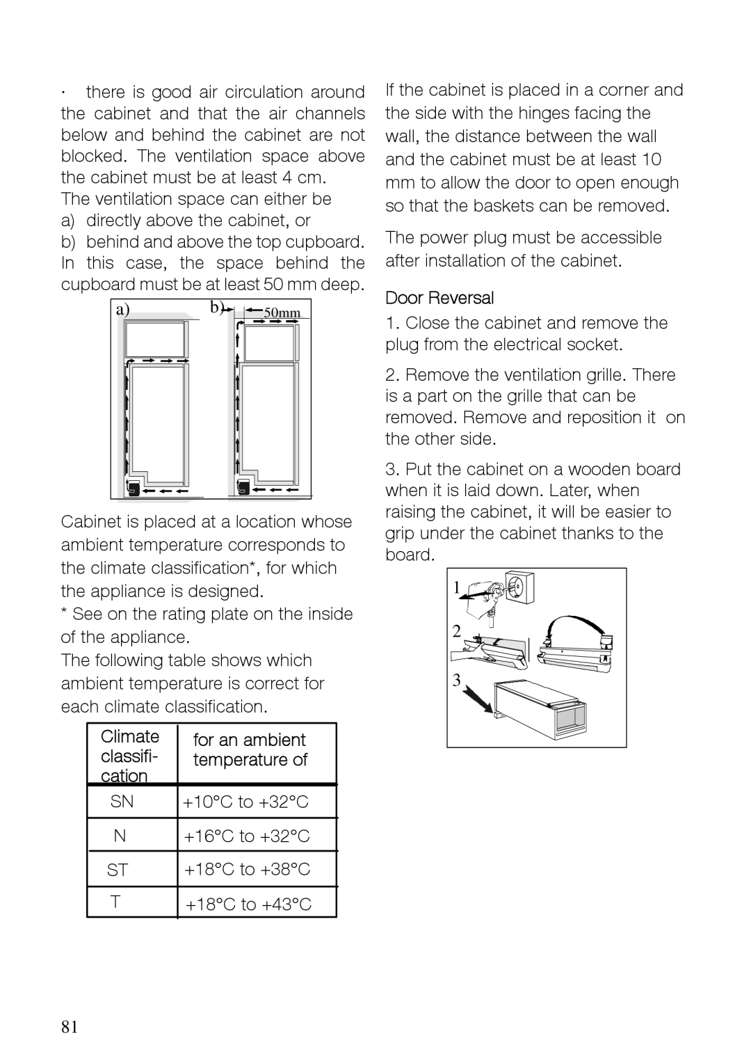 Electrolux SG245N10, SG293N10 user manual Climate, Classifi, Cation, Door Reversal 