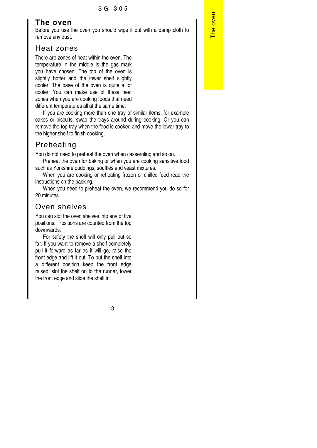 Electrolux SG305 installation instructions Heat zones, Oven shelves, Minutes 