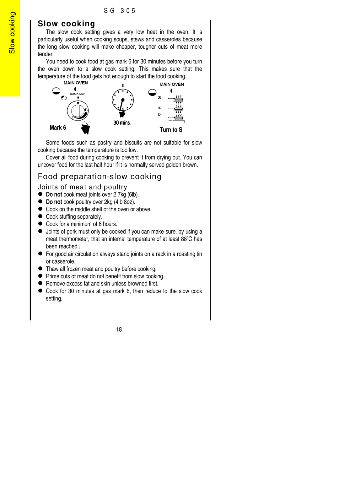 Electrolux SG305 installation instructions Slow cooking, Food preparation-slow cooking 