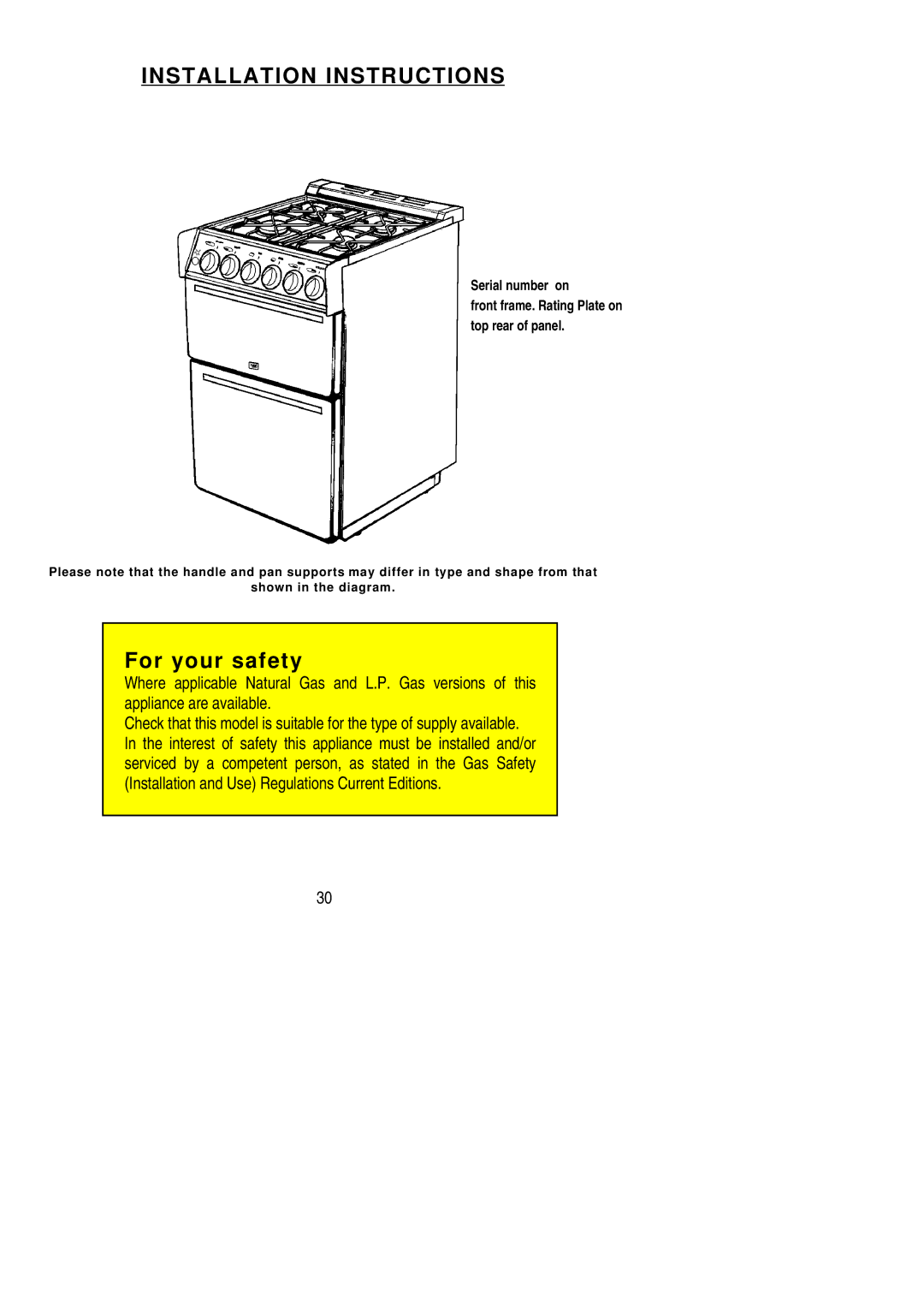 Electrolux SG305 installation instructions Installation Instructions 