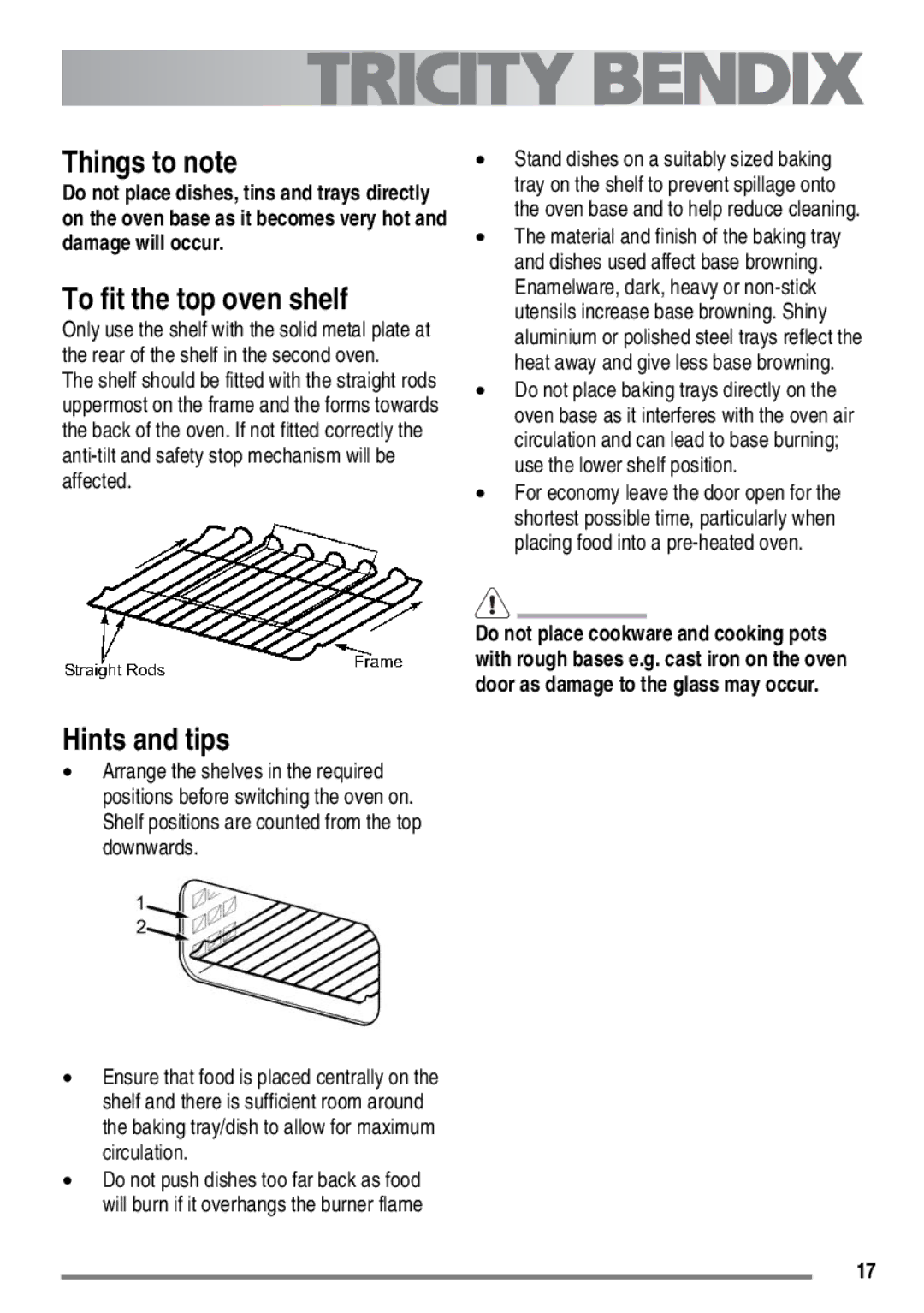 Electrolux SG558 user manual Things to note, To fit the top oven shelf 