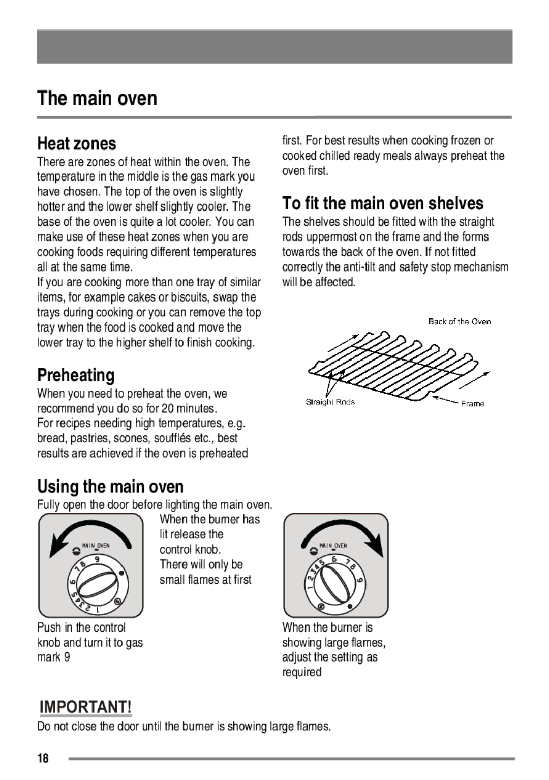 Electrolux SG558 user manual Main oven, Heat zones, To fit the main oven shelves, Using the main oven 