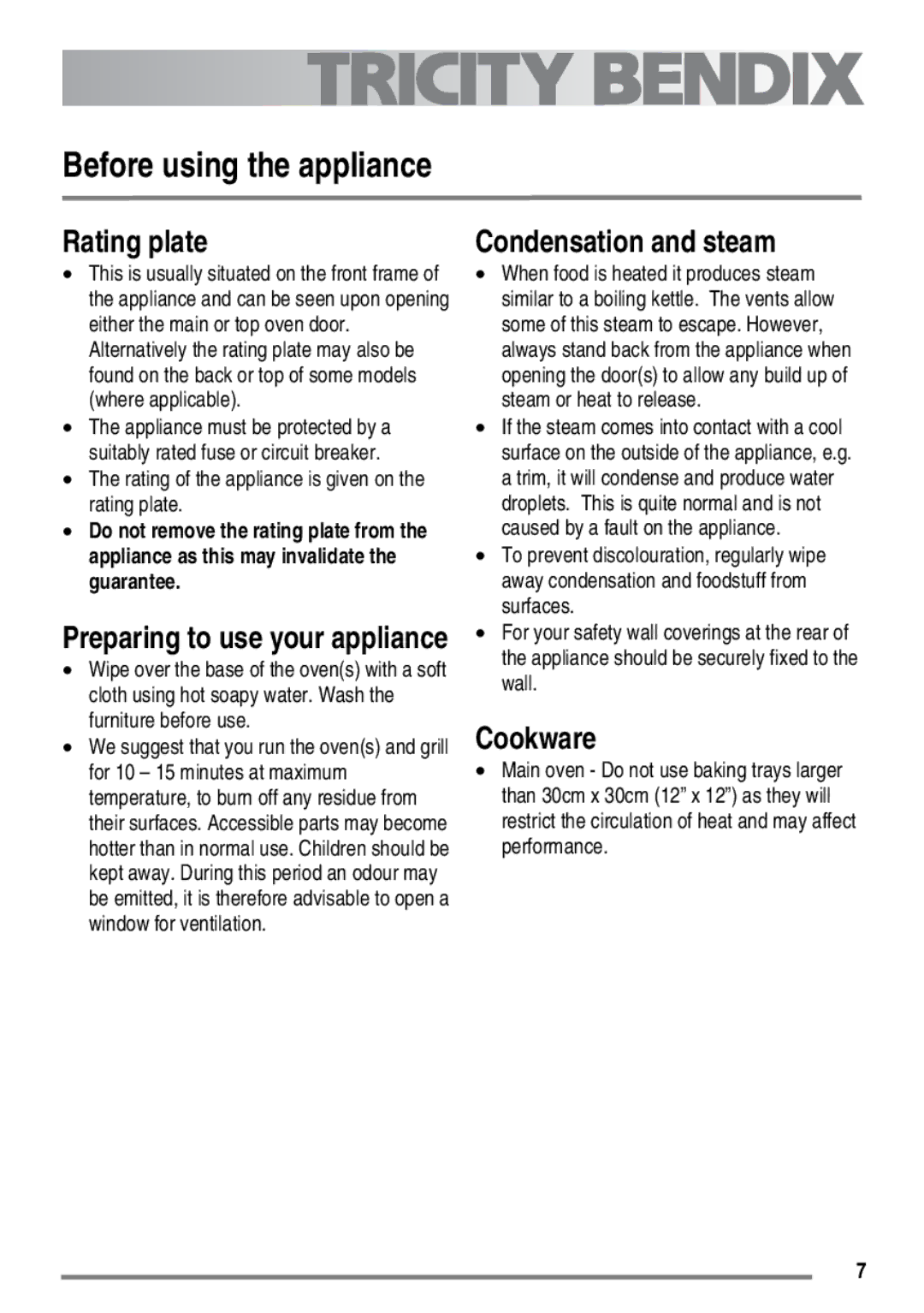 Electrolux SG558 user manual Before using the appliance, Rating plate, Condensation and steam, Cookware 