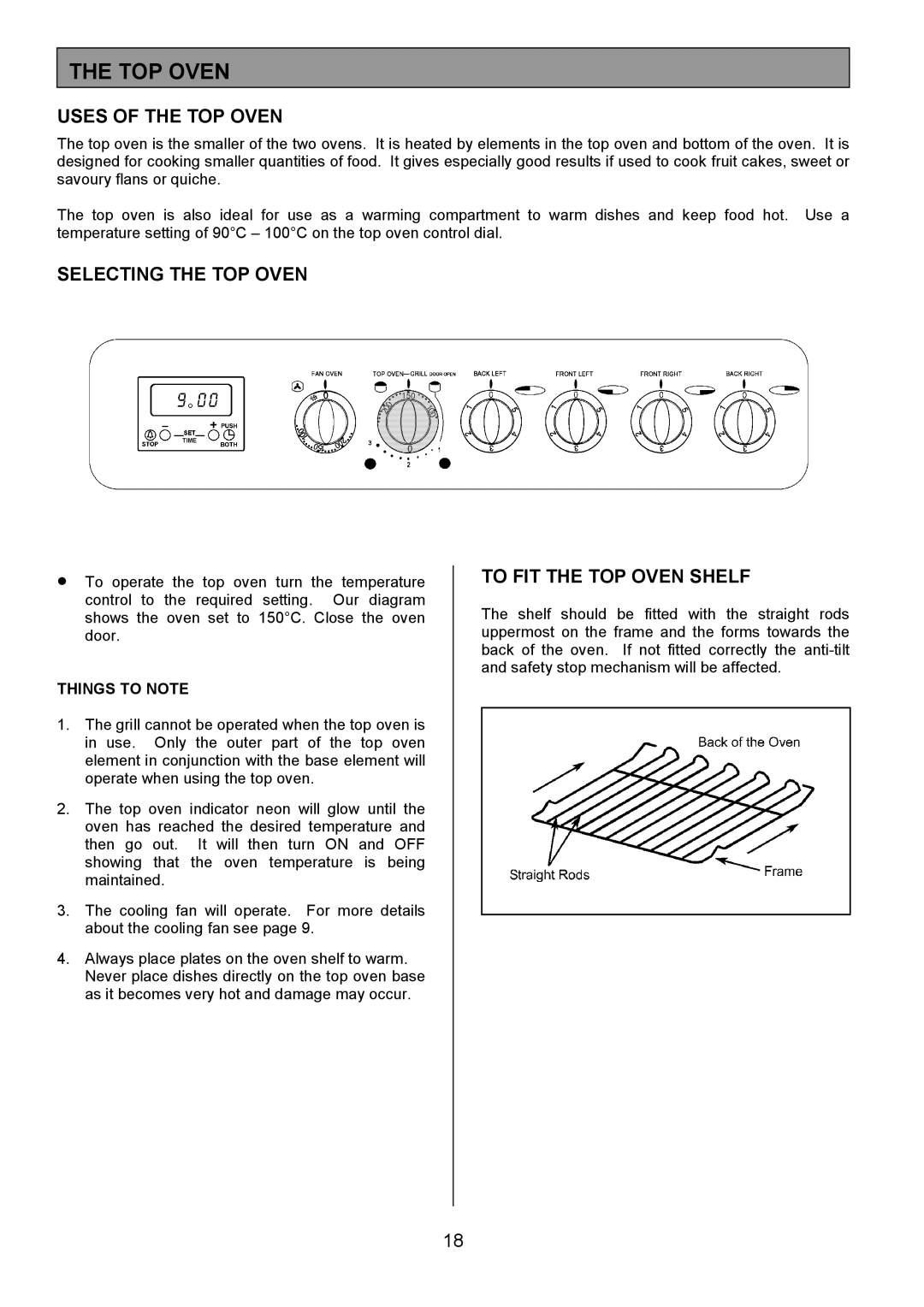 Electrolux SIE340 Uses of the TOP Oven, Selecting the TOP Oven, To FIT the TOP Oven Shelf, Things to Note 