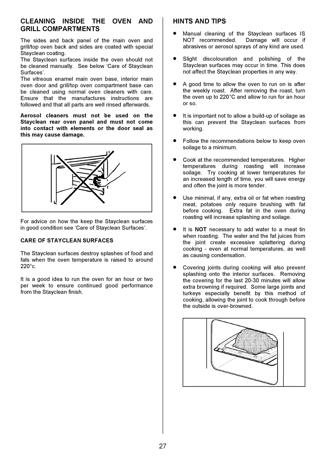 Electrolux SIE340 installation instructions Cleaning Inside the Oven and Grill Compartments, Care of Stayclean Surfaces 