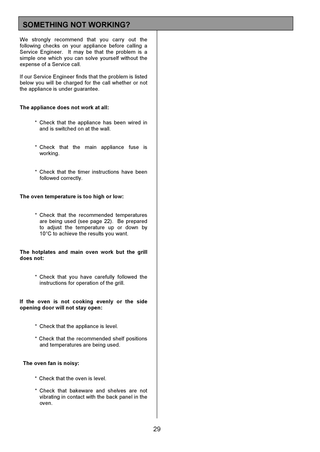 Electrolux SIE340 installation instructions Something not WORKING?, Appliance does not work at all 