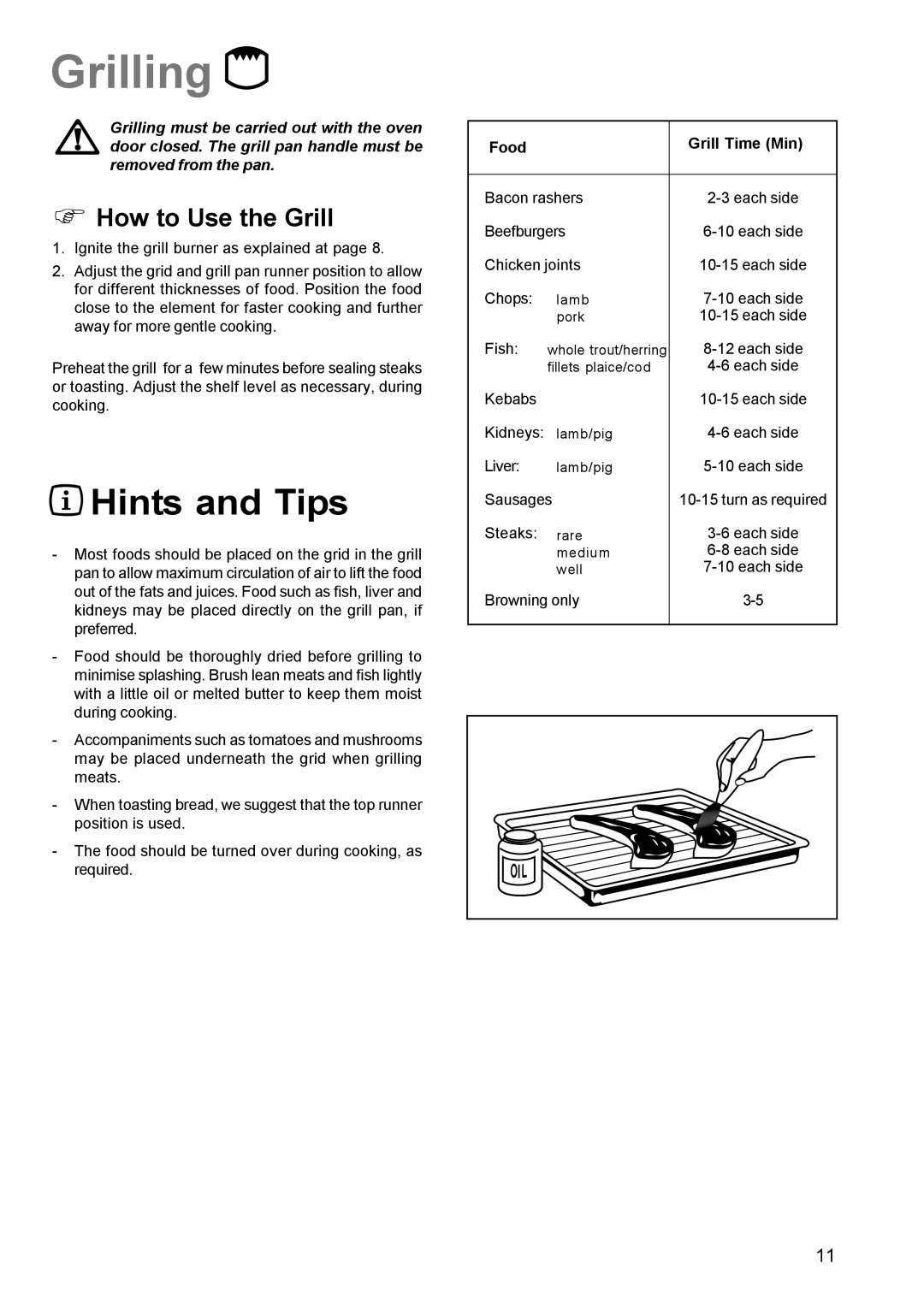 Electrolux SIG 224 G manual Grilling, How to Use the Grill 