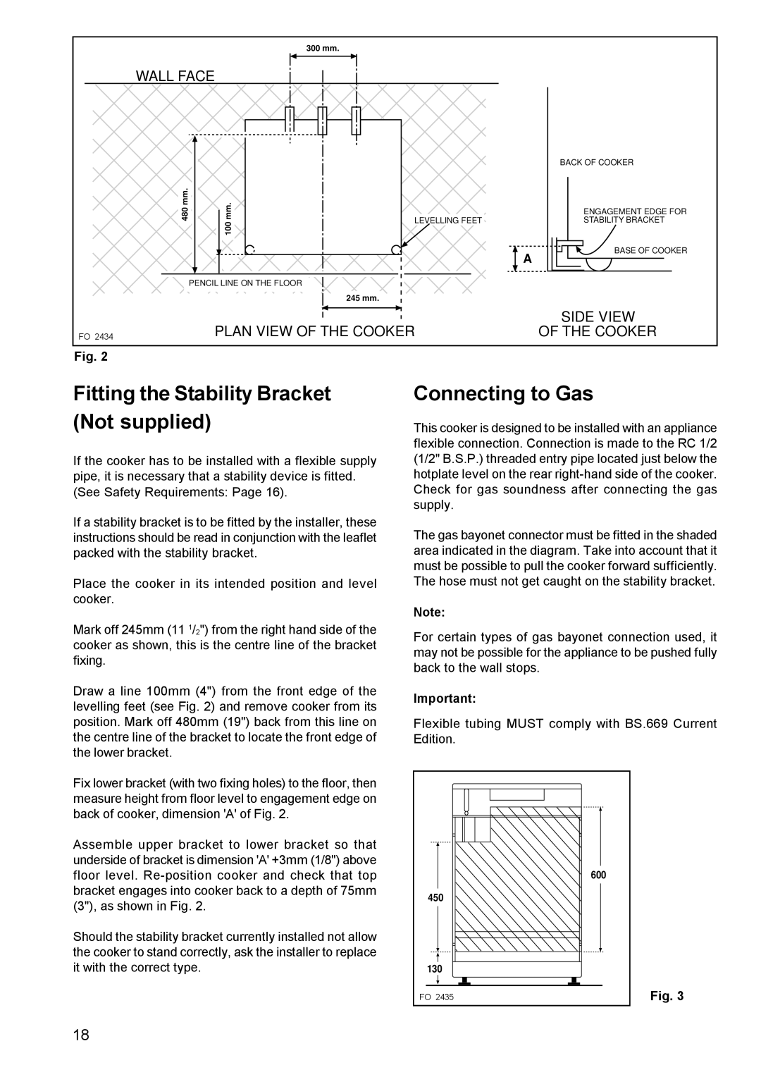 Electrolux SIG 224 G manual Fitting the Stability Bracket Not supplied, Connecting to Gas 