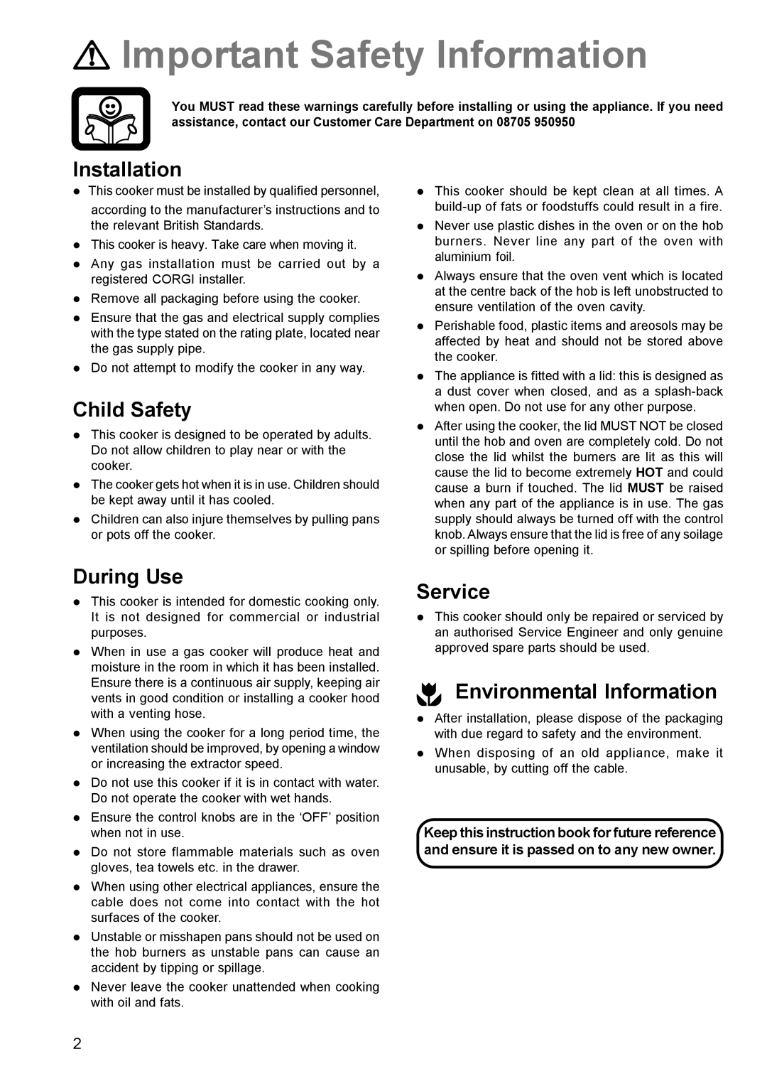 Electrolux SIG 224 G manual Important Safety Information 