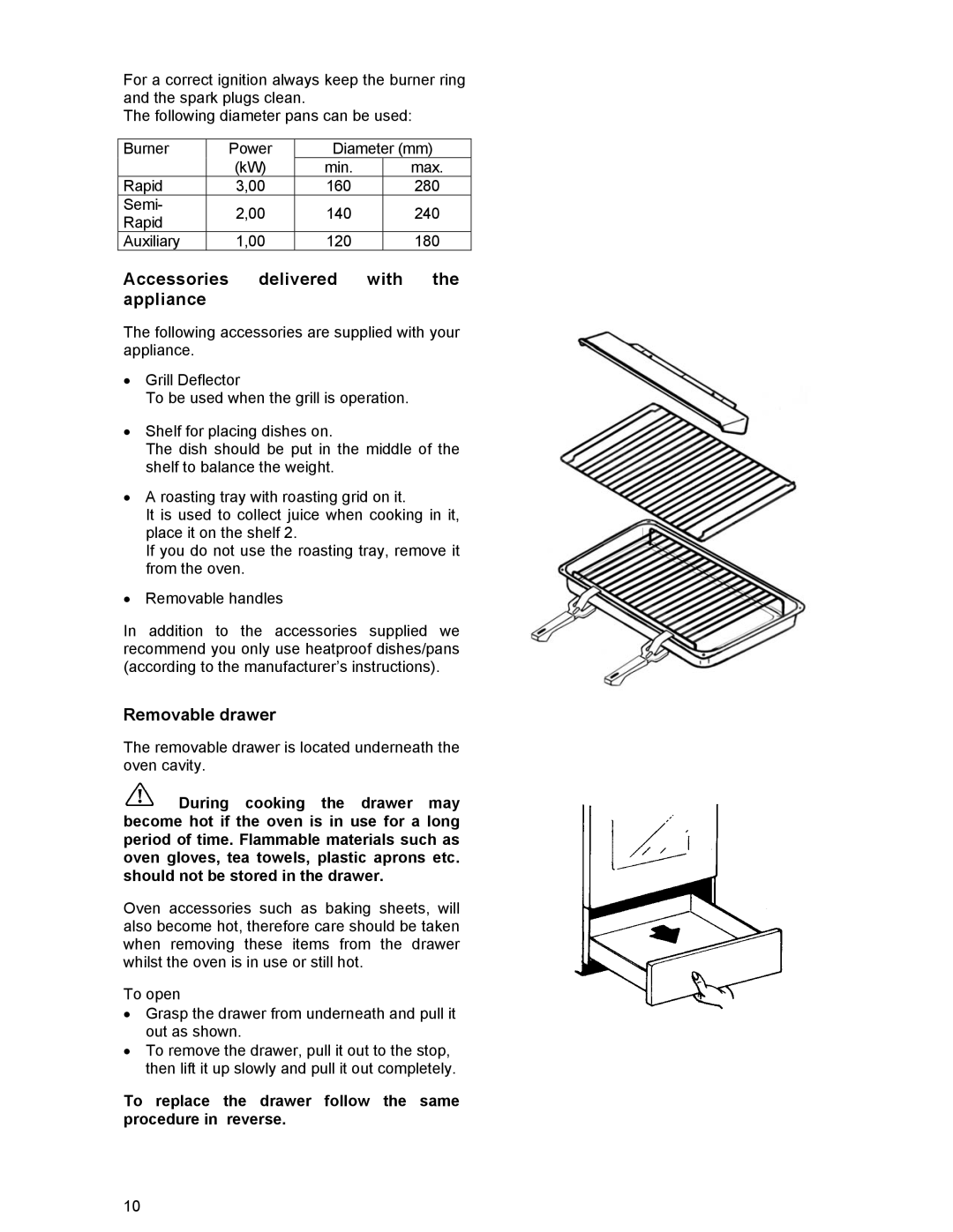 Electrolux SIG 233 manual Accessories delivered with the appliance, Removable drawer 