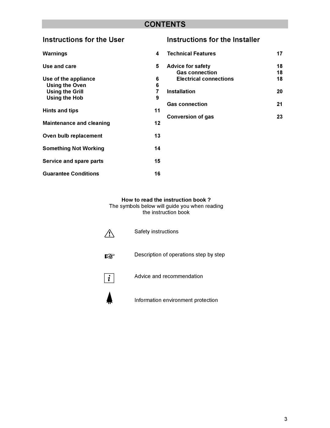 Electrolux SIG 233 manual Contents 