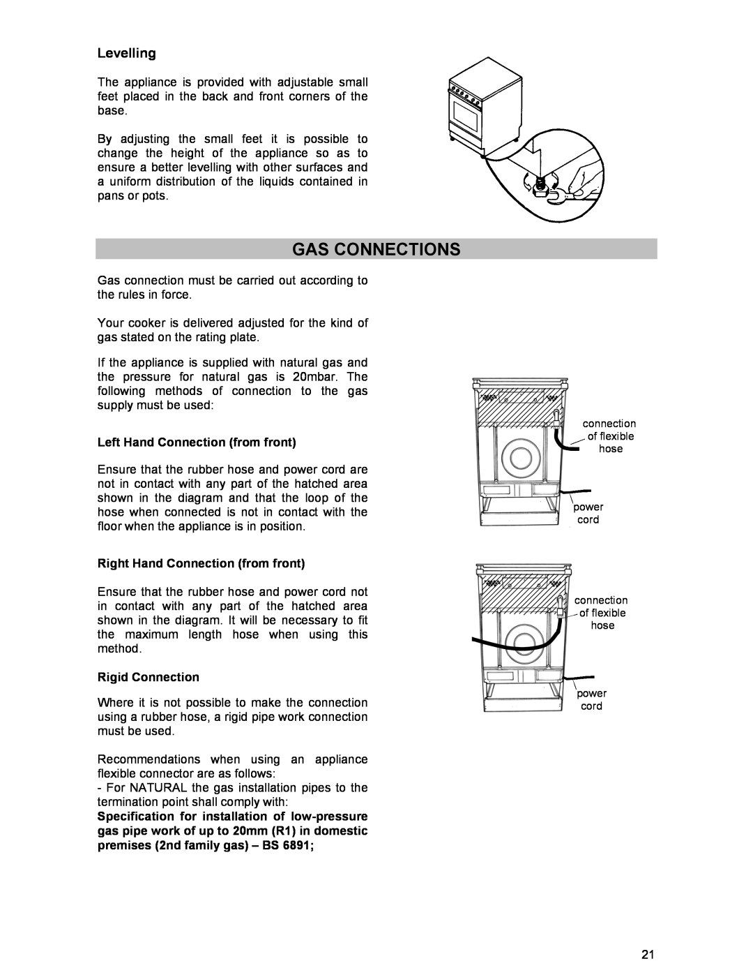 Electrolux SIG 233 manual Gas Connections, Levelling 