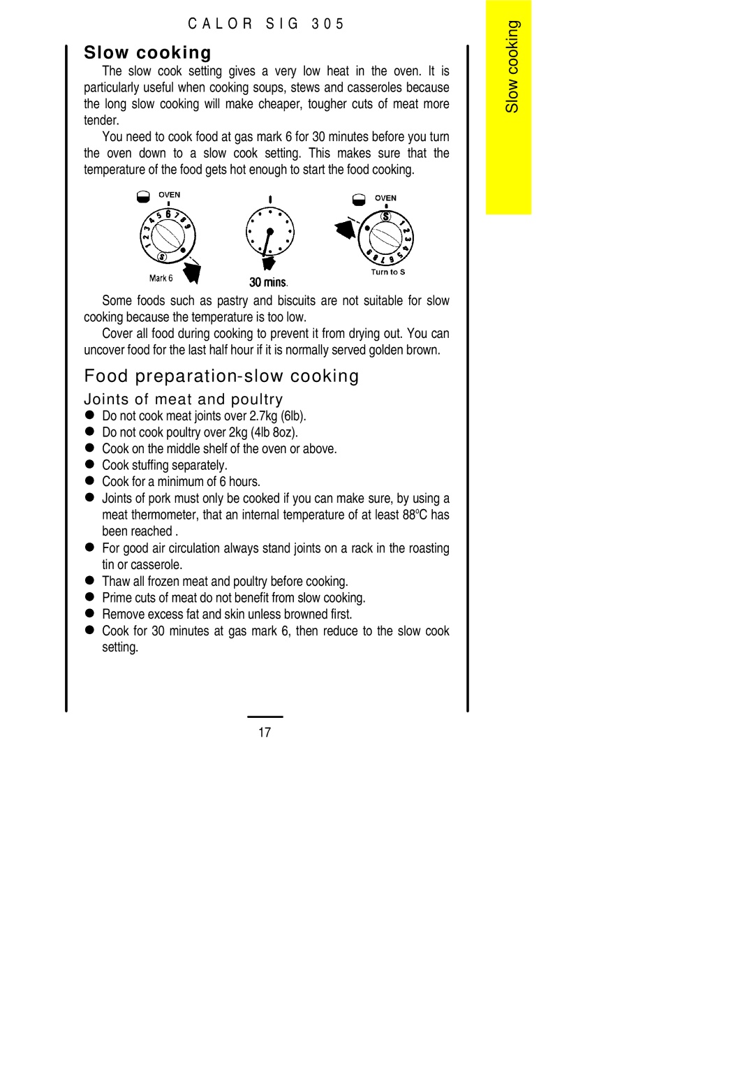 Electrolux SIG 305 installation instructions Slow cooking, Food preparation-slow cooking 