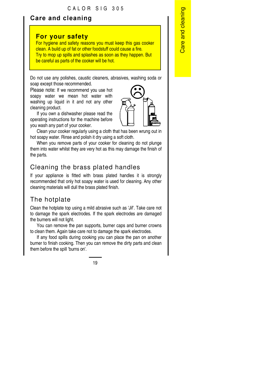 Electrolux SIG 305 installation instructions For your safety, Cleaning the brass plated handles 