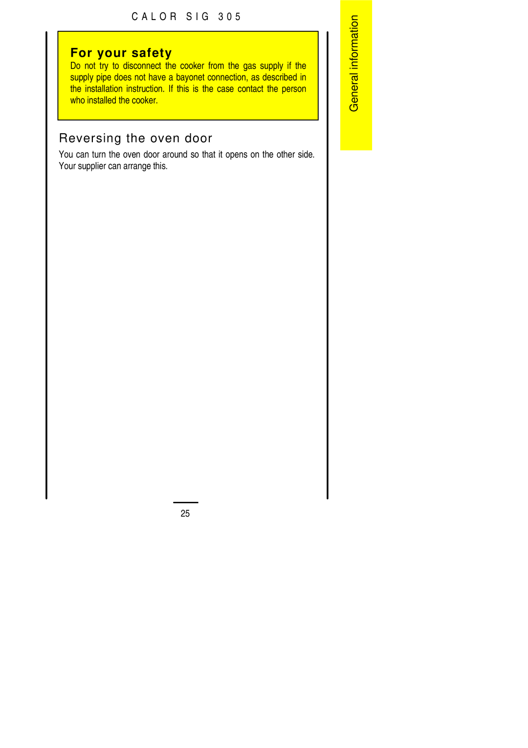 Electrolux SIG 305 installation instructions Reversing the oven door 