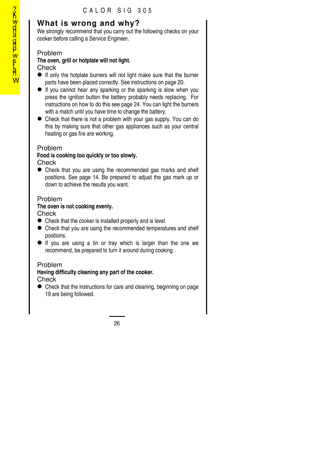 Electrolux SIG 305 installation instructions What is wrong and why?, Check 