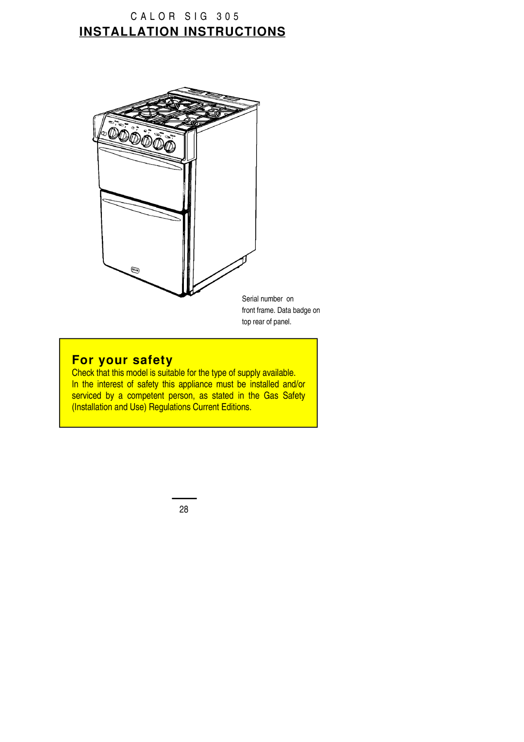 Electrolux SIG 305 installation instructions Installation Instructions 