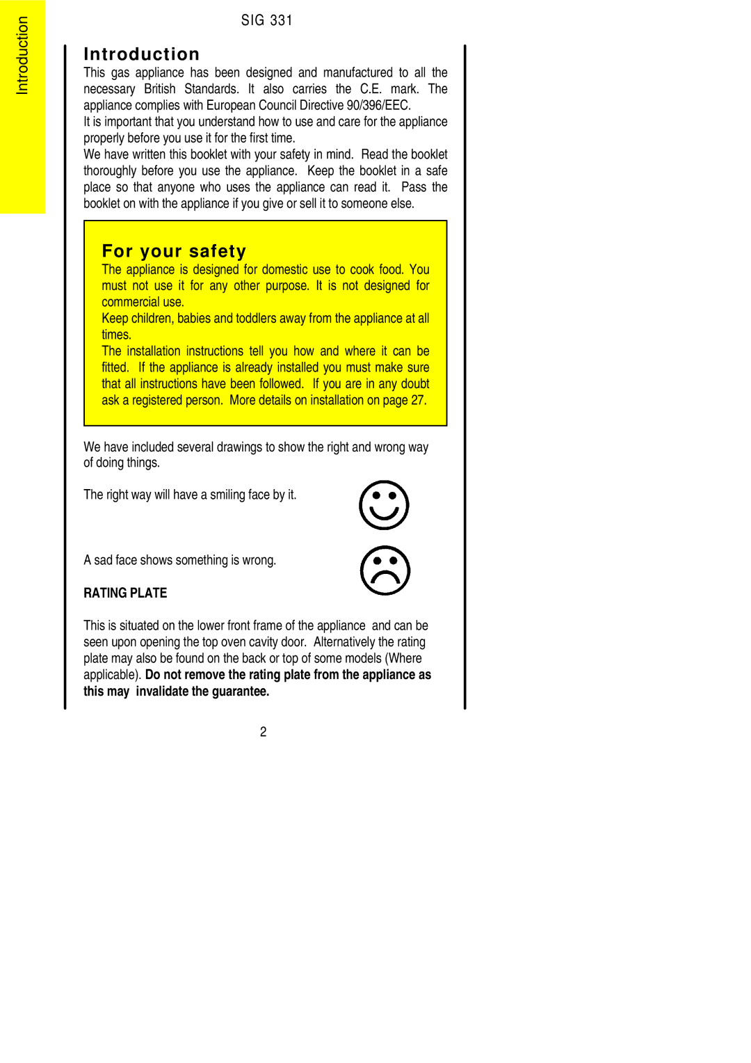 Electrolux SIG 331 installation instructions Introduction, For your safety 