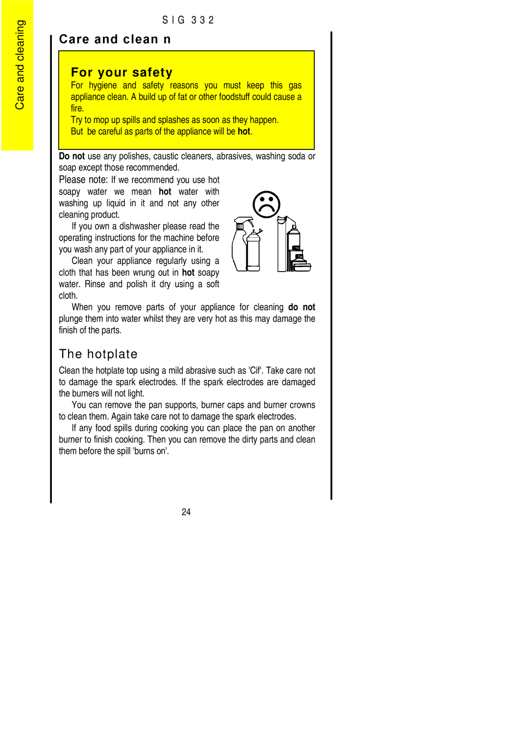 Electrolux SIG 332 installation instructions CareandcleaningS I G 3 3 